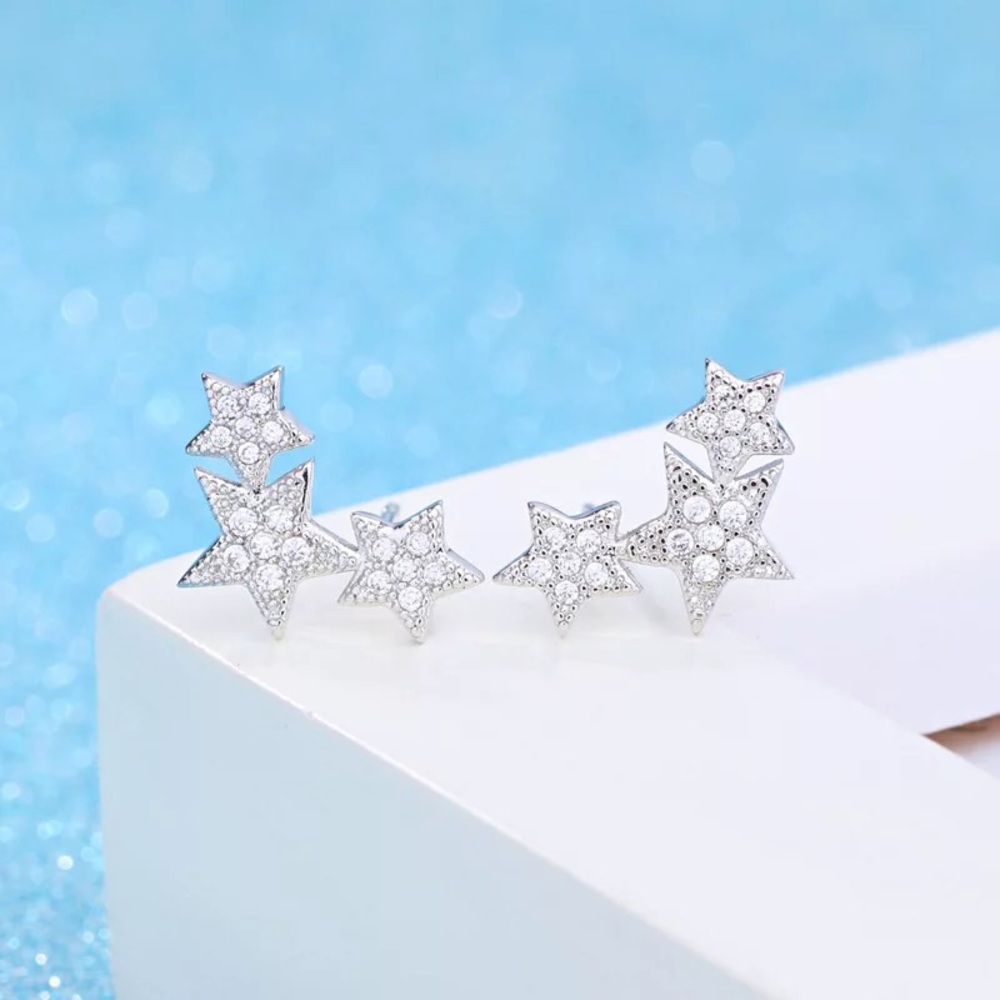 New 925 Sterling Silver 3 stars earrings - Picture 3 of 4
